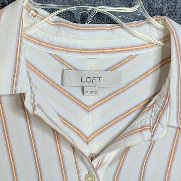 Loft Button Up Shirt Women XL Striped Chest Pockets Long Sleeve Soft Rayon - Picture 6 of 13